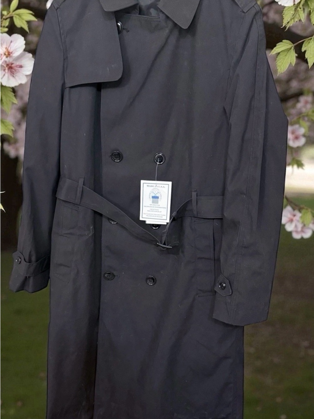 Garrison Collection Classic Black Double-Breasted Trench Coat with Belt
